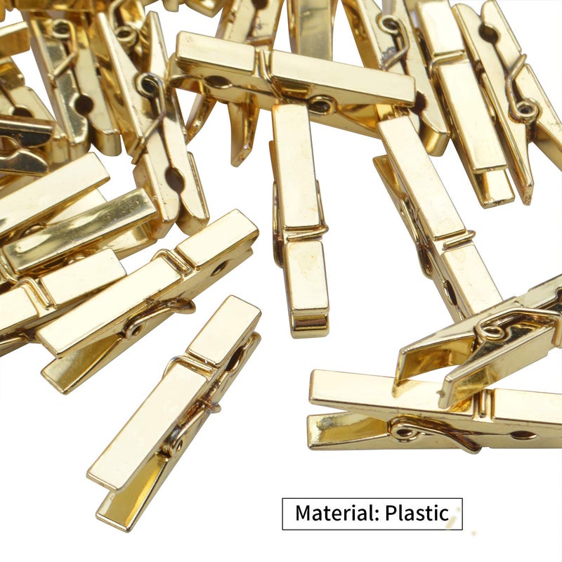 Aylifu Mini Plastic Clips, 100 Pieces Utility Photo Clips Paper Peg Clothes Line Clips - 3.5 x 0.5 x 0.7cm, Gold - Image 3